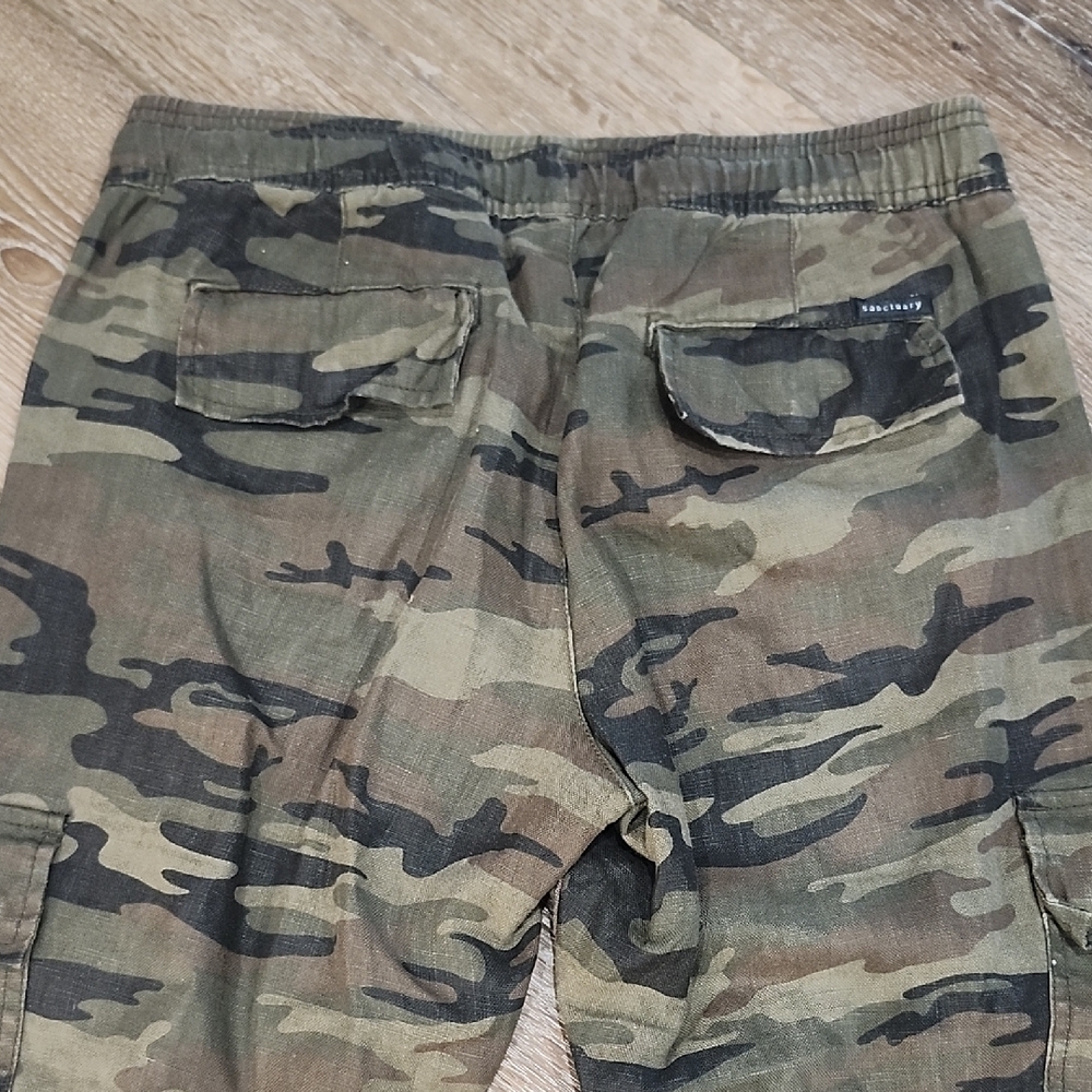 Sanctuary x Anthropologie 100% Linen Green Camo Cropped Ankle Pants Gorpcore Sm - Picture 9 of 12